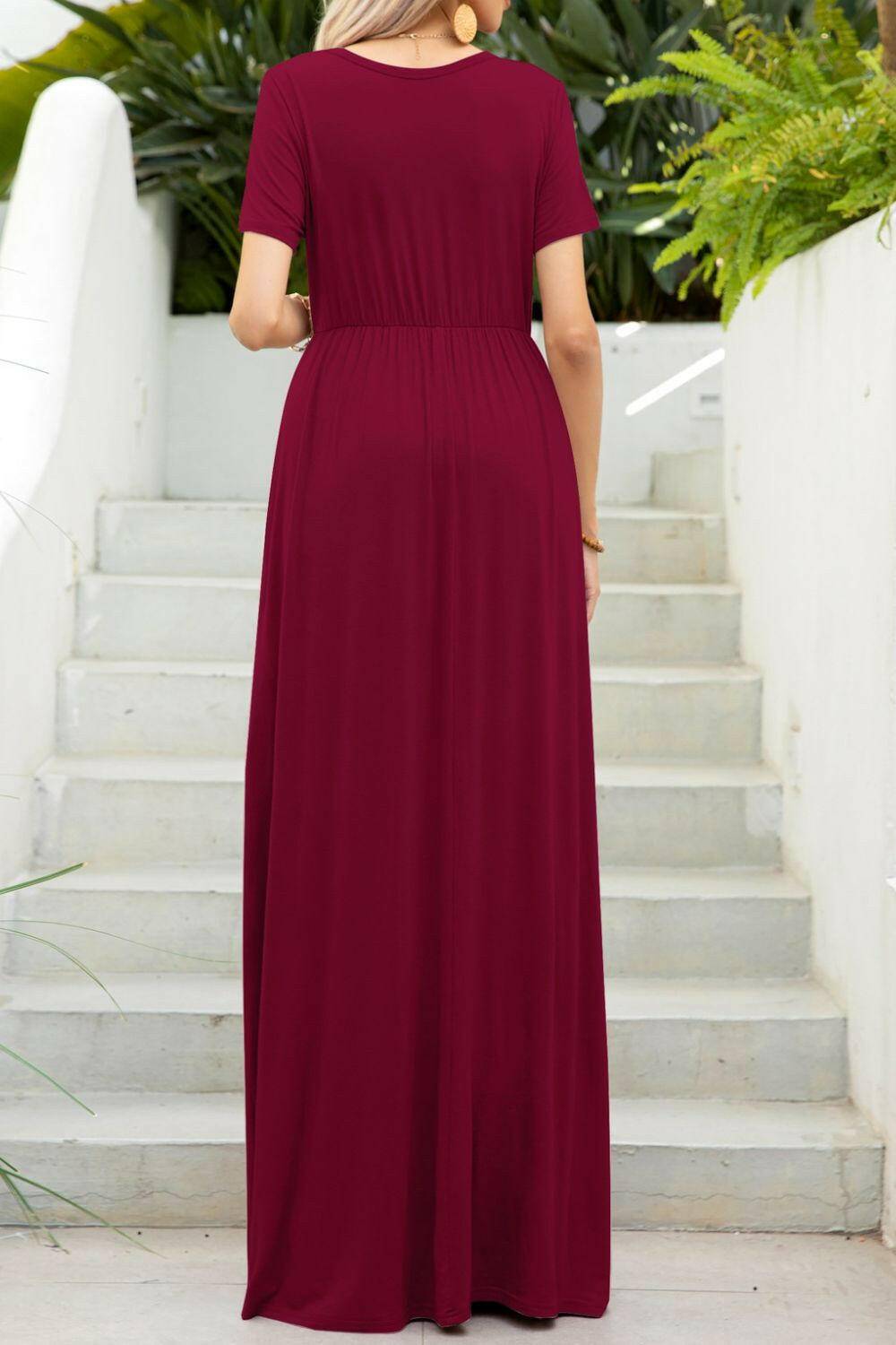 Round Neck Maxi Tee Dress with Pockets.