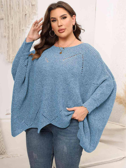 Plus Size Round Neck Batwing Sleeve Sweater - Carri's Cache