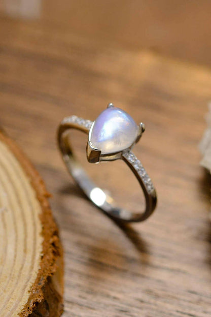 High Quality Natural Moonstone Teardrop Side Stone Ring - Carri's Cache