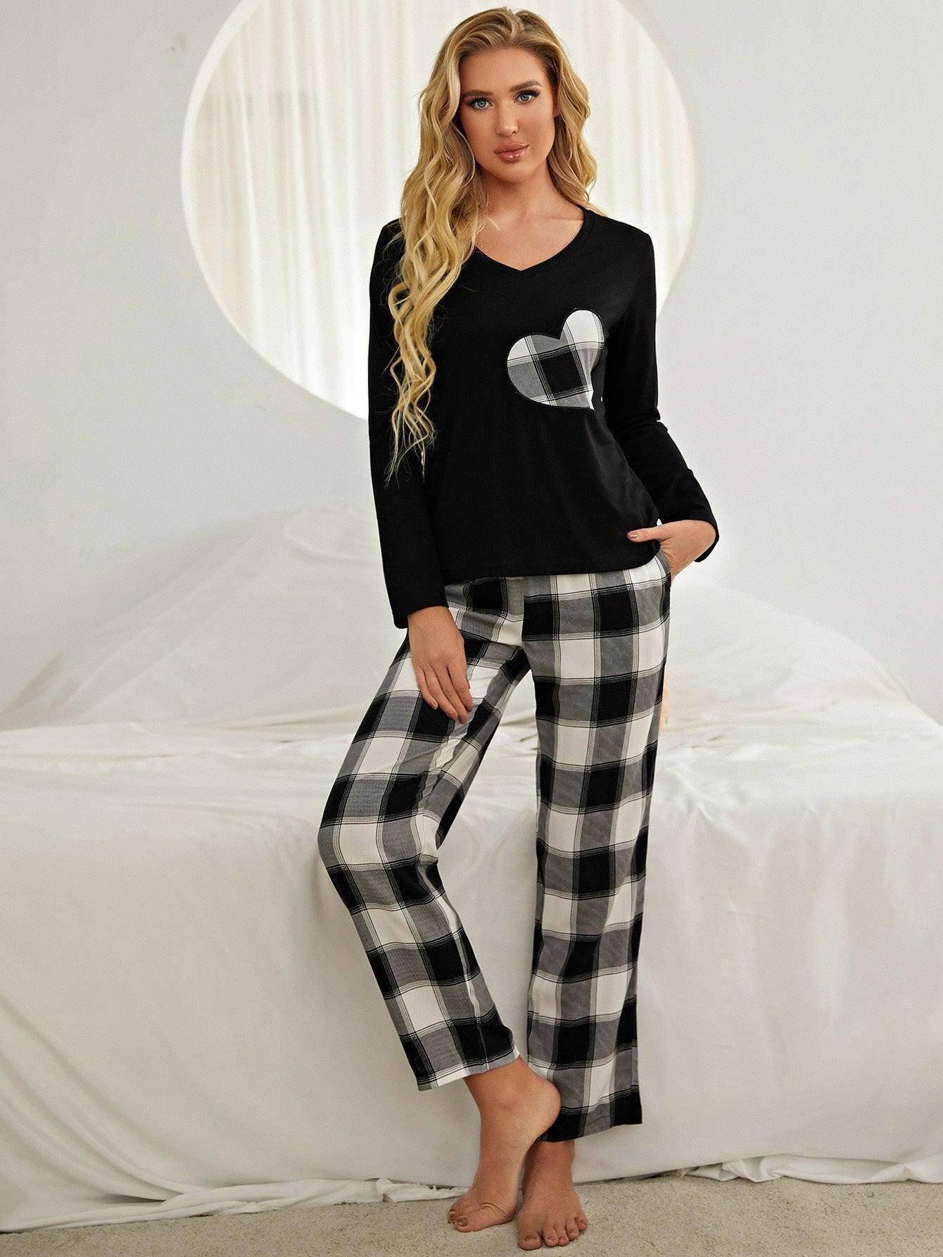 Plaid Heart Top and Pants Lounge Set - Carri's Cache