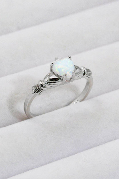 925 Sterling Silver Heart Opal Ring.