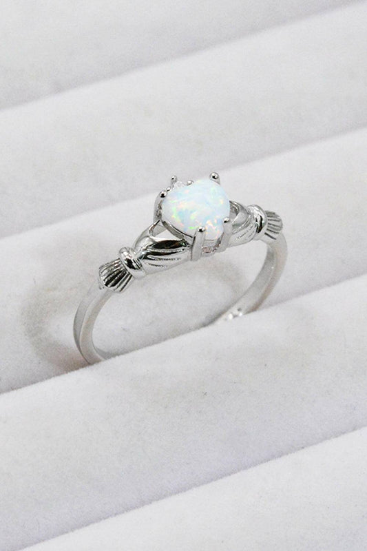 925 Sterling Silver Heart Opal Ring.