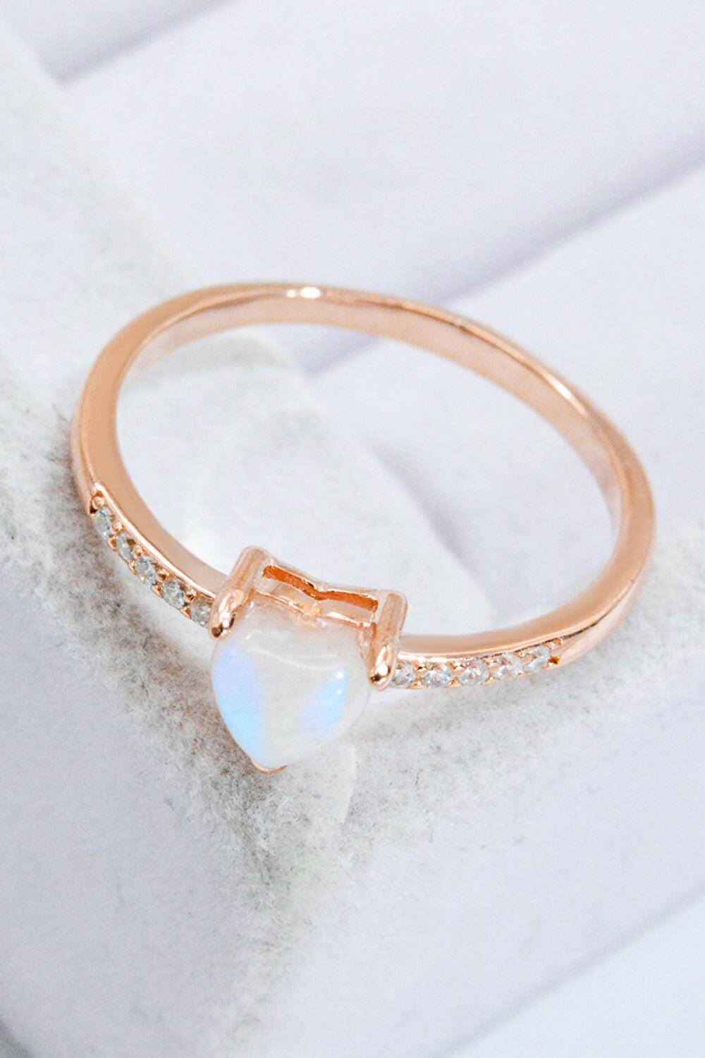 Natural Moonstone Heart 18K Rose Gold-Plated Ring.