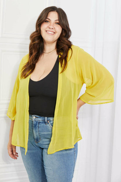 Melody Just Breathe Full Size Chiffon Kimono in Yellow - Carri's Cache