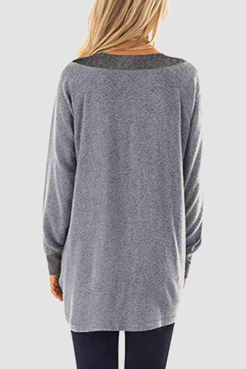 V-Neck Long Sleeve Sweatshirt with Pockets - Carri's Cache