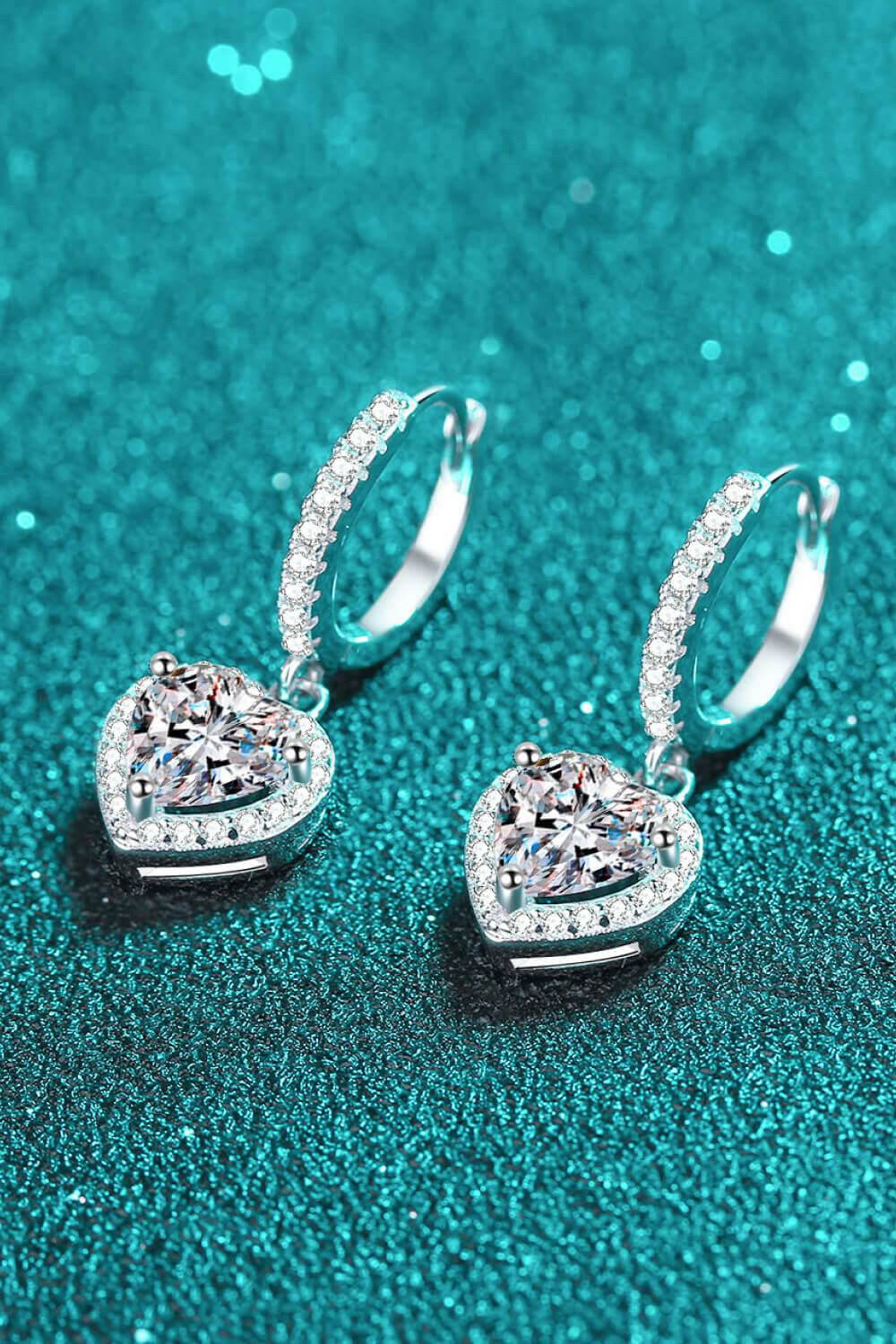 Moissanite Heart-Shaped Drop Earrings.