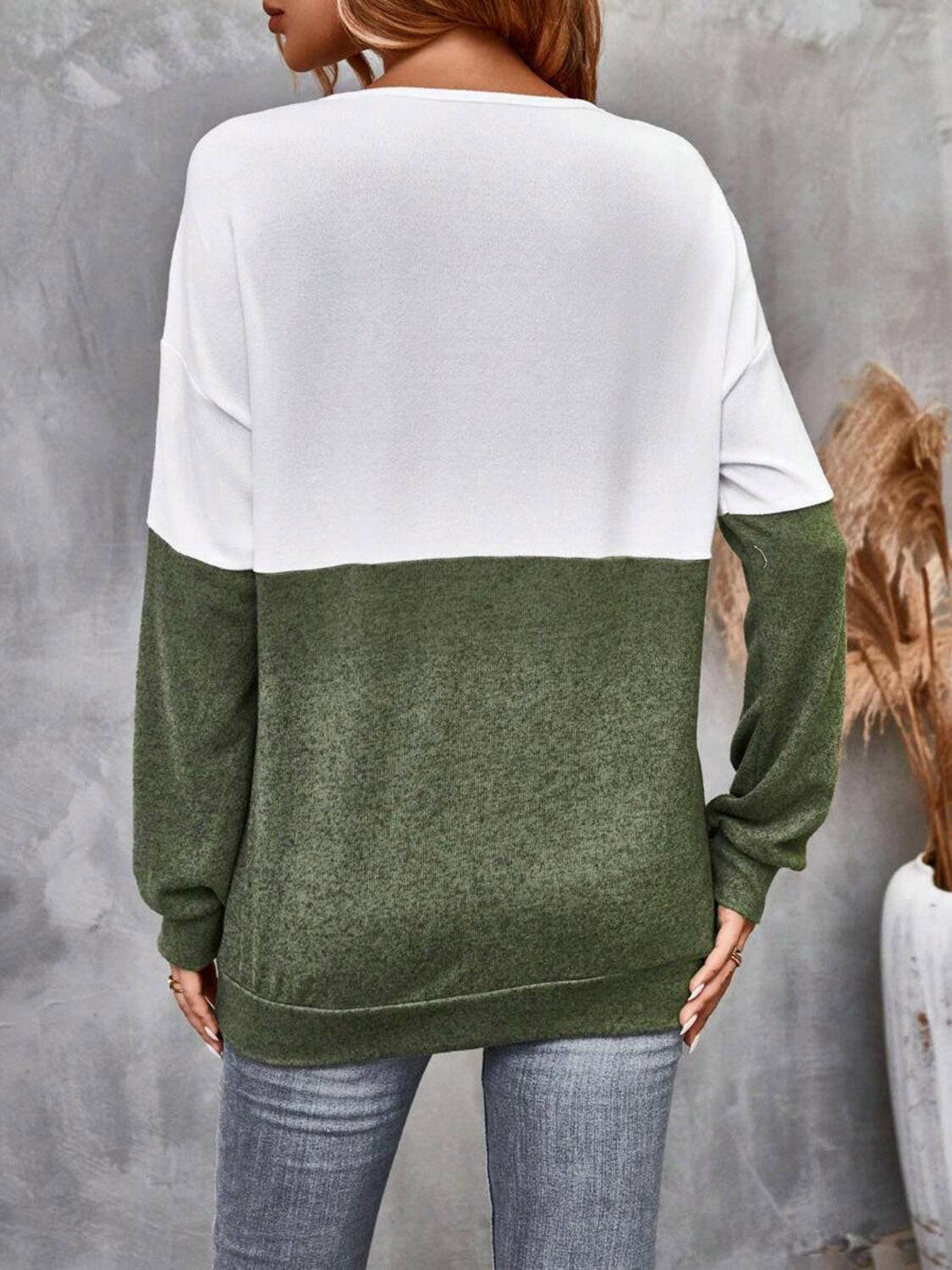 Two-Tone Crisscross Detail Sweatshirt - Carri's Cache