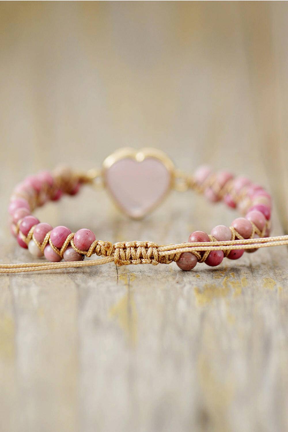 Rose Quartz Heart Beaded Bracelet - Carri's Cache