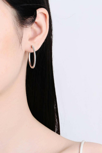 Rhodium-Plated Moissanite Hoop Earrings - Carri's Cache