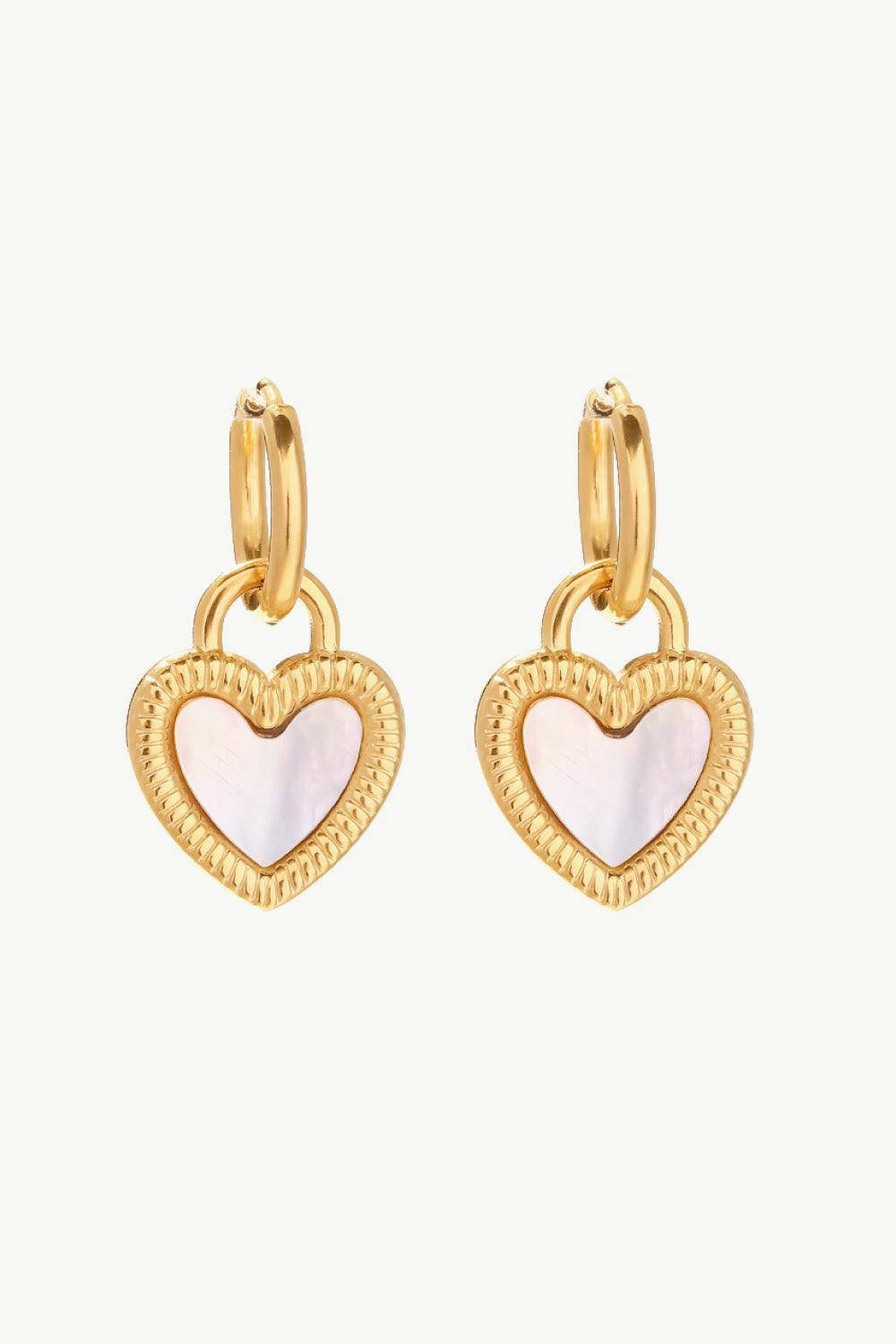 Inlaid Shell Heart Drop Earrings - Carri's Cache