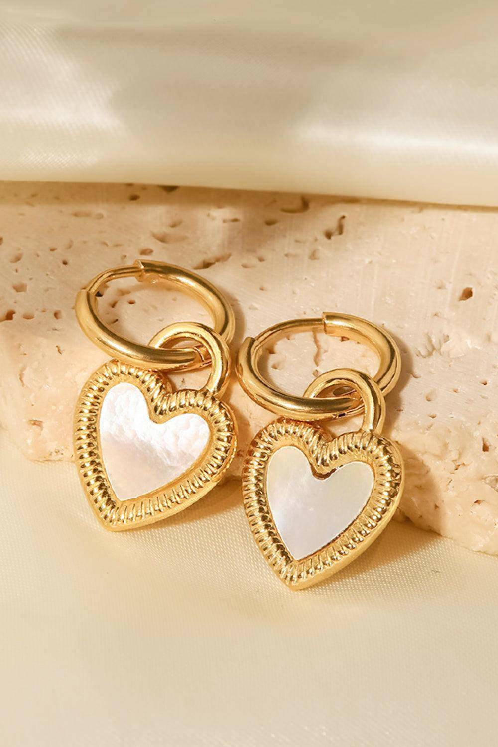 Inlaid Shell Heart Drop Earrings - Carri's Cache