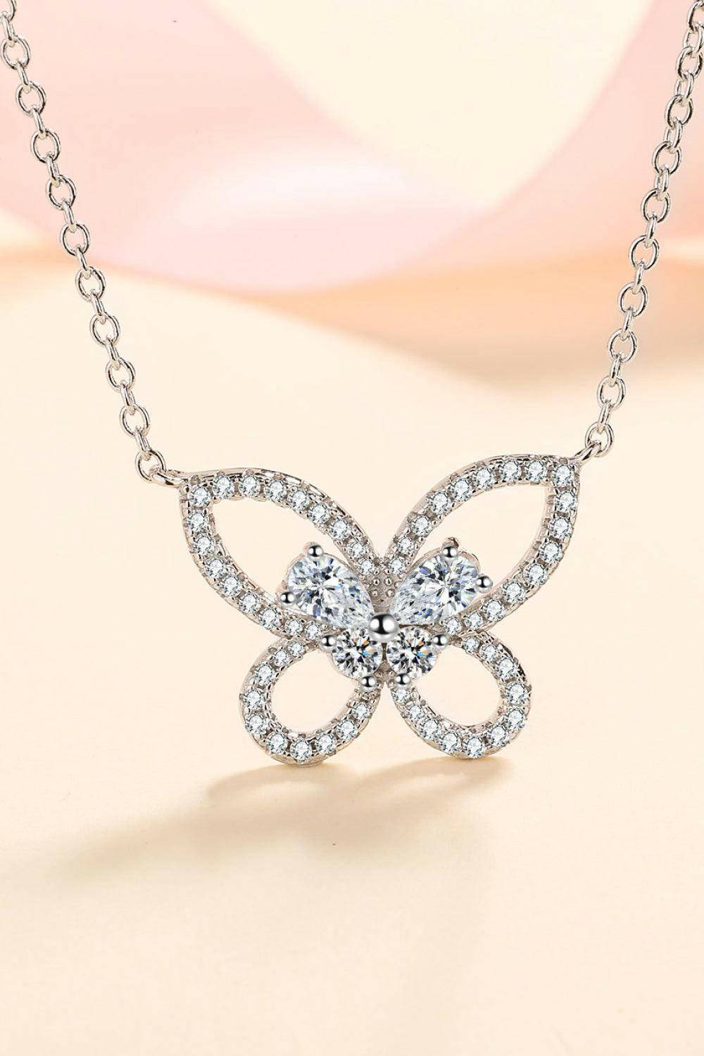 Moissanite Butterfly Pendant Necklace - Carri's Cache