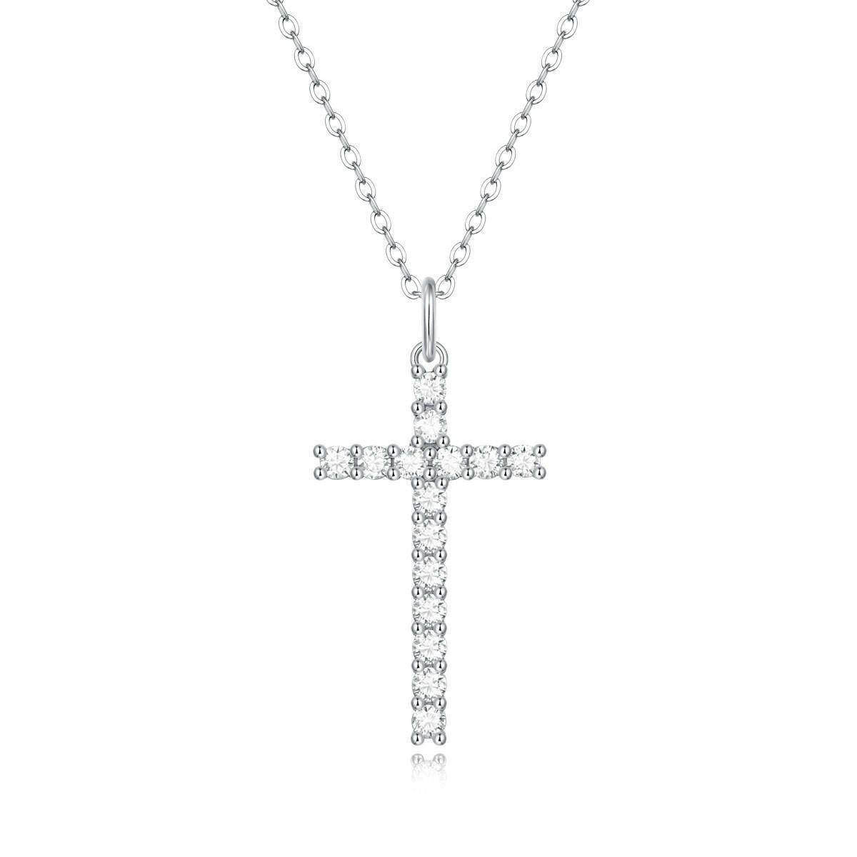 Cross-Shaped 925 Sterling Silver Moissanite Pendant Necklace - Carri's Cache