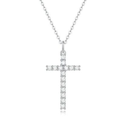 Cross-Shaped 925 Sterling Silver Moissanite Pendant Necklace - Carri's Cache