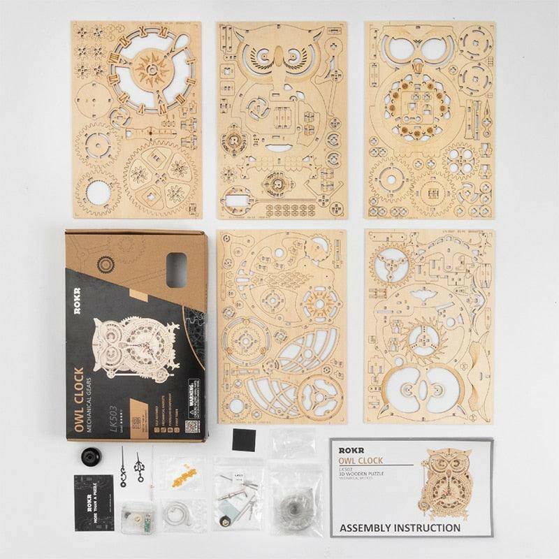 Robotime ROKR 3D Wooden Puzzle Owl Clock Model Building Kit Toys for Children Kids Boys LK503 - Carri's Cache