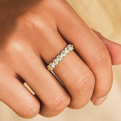 Vintage Daisy Rings For Women Cute Flower Ring Adjustable Open Cuff Wedding Engagement Rings Female Jewelry Bague - Carri's Cache